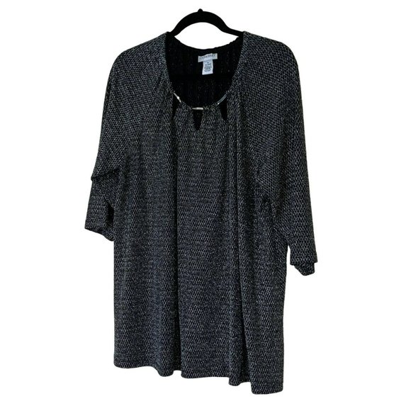 Catherines Women's 1X 18/20W Black Silver Stretch Blouse - Picture 1 of 9